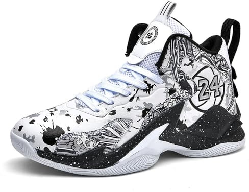 Hixingo Zapatos de Baloncesto Hombre Mujeres, Graffiti Zapatillas de Baloncesto Niño Zapatillas de Deporte de Caña Alta Unisex Zapatillas Sneakers Antideslizantes Zapatos Casuales Cómodos 35-45 EU