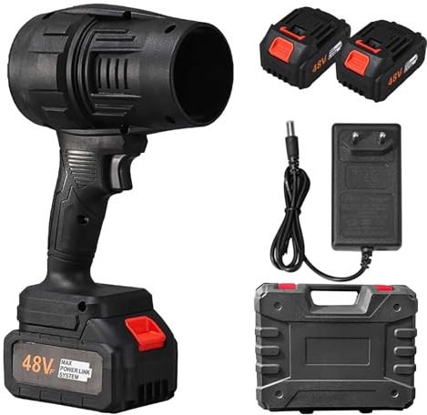 Souffleur de feuilles sans fil - Léger et sans fil - Super Power - Souffleur d'air sans fil - Turbofan violent - Souffleur turbo avec batterie et chargeur (noir avec 2 batteries)