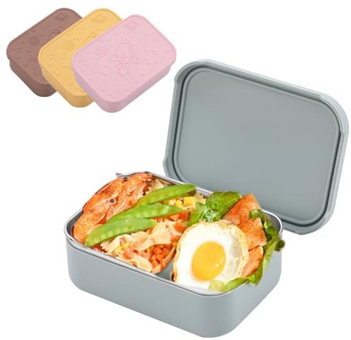 KENTROON Stainless Steel Lunch Box with Silicone Lid,Leakproof Bento Lunch Box with a Movable Divider, 850ml Lightweiht Sandwich Salad Box Container for Children and Adults Office and School Blue