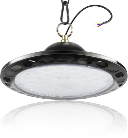 Fynokst 100W UFO LED Workshop Light, 12800LM 6000K Super Bright LED High Bay Light, IP66 Waterproof Pendant Light, Industrial Workshop Lamp for Garages, Halls, Warehouses, Workshops, Factory Lighting