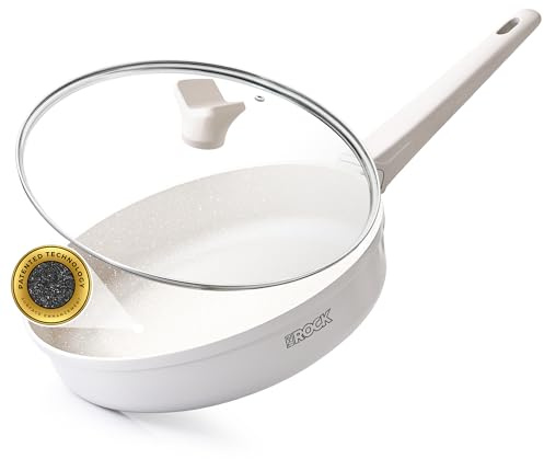 THE ROCK SOHO 9.5-Inch Non Stick Frying Pan with Lid–Nothing Sticks, Never Warps, Lasts Longer, Ceramic Non Toxic Skillet with Heat-Resistant Handle, PTFE PFOA&PFAS Free, Dishwasher Safe, Cream