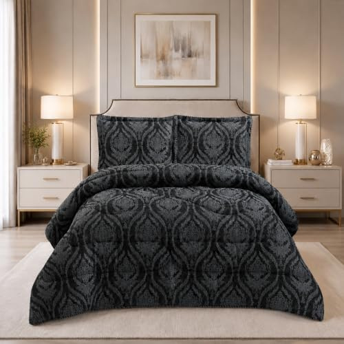 Textile Home Home Décor black jacquard bedspread double quilted bedding luxury 3 piece set soft elegant dark bed cover modern bedroom decor