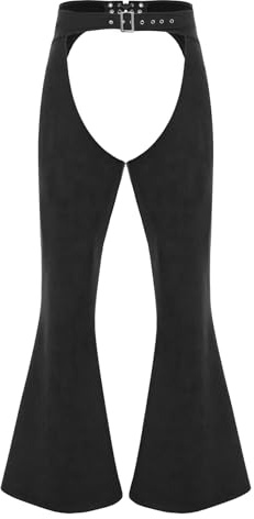 inlzdz Women's Mens Faux Seude Cowgirl Pants Cowboys Chaps Fancy Dress Adjustable Waist Bell Bottom Trousers for Theme Party Black S