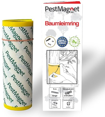 Limring för träd 5 m – gul – trädlimring, insektsfälla mot krypande insekter, myror och larver – giftfri, vattentät – tejp för fruktträd, körsbärsträd och trädgård – lätt att fästa