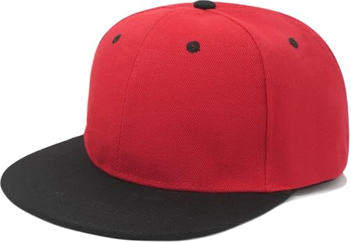 YeeHeen Casquette snapback à visière plate réglable Hip Hop Casquette de baseball pour homme et femme, rouge/noir, Taille unique