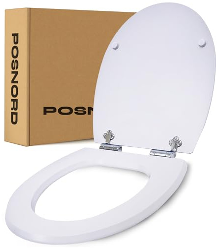 Copriwater Universale con Chiusura Rallentata, Tavoletta WC Universale in MDF, Sedile WC Soft Close con Sgancio Rapido, Asse WC Standard per Bagno - Bianco
