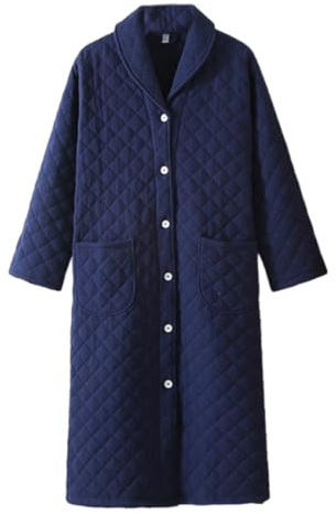 CRETUAO Bata Invierno Gasa algodón para Mujer, Bata cálida Gruesa y Acolchada con Botones Bata de baño Tipo Yukata para Sauna Holgada y Transpirable,Azul,L