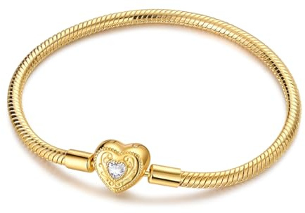 QIKAOLA Pulseras Golden Heart para mujer Pulseras Moments en plata S925 para charms Pandora