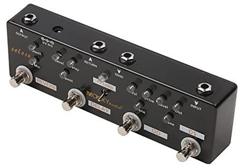 Aumotop Högkvalitativ 5-i-1 Multi-Effects Gitarrpedal Reverb Delay Overdrive Distortion True Bypass Pedal för Gitarrister och Basister Metallkonstruktion Lämplig för Professionella Musiker