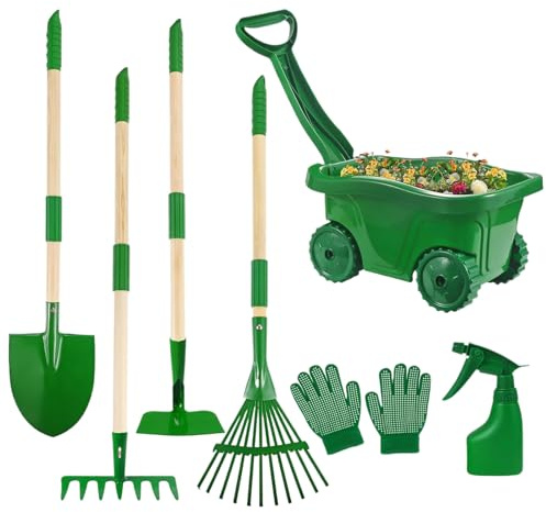 Dqsgiqe Set di Attrezzi da Giardinaggio per Bambini, Set da Ruoli Ergonomico - Attrezzi da Giardino per Bambini, per Giardino, Pasqua, Compleanno, Natale, Capodanno, Bambini e Ragazze
