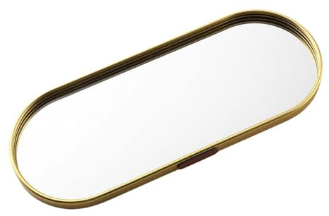 Elegant guldspegelbricka – aluminium + glas, 30 x 12 cm spegelbrickor speglad design | smyckeshållare sminkbricka dekorativ organisatör för badrum, sovrum, byrå, bänkskiva, sminkbord