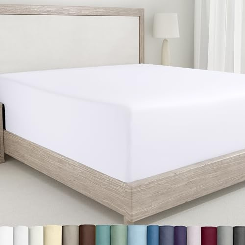 California Design Den King Size Fitted Sheet White, 100% Cotton 400 Thread Count Sateen, Deep Pockets, Durable Fitted Sheet Only (King, White)