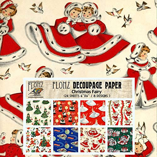 Decoupage Paper Pack (24 Sheets 6x6) Chritmas Fairy FLONZ Vintage Styled Paper for Decoupage, Craft and Scrapbooking