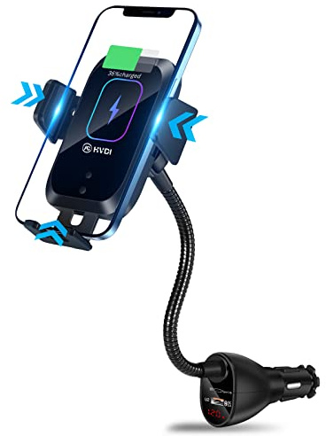 HVDI Wireless Car Charger Mount,Car Cigarette Lighter 15W Qi Fast Charging Auto-Clamping Dual QC 3.0 Port Air Vent Car Charger Phone Holder,for iPhone 13 Pro Max/12/11/XR/X/8,Samsung S21/S20/S10/9/8
