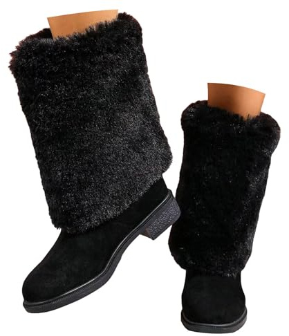 Hbeylia Winter Snow Boots For Women Warm Plush Fur Lined Flip Calf Suede Round Toe Wedge Chunky High Heels Ankle Booties Two-Ways Pullon Thermal Fleece Lining Knee High Boots Dress Tall Boots For Lady