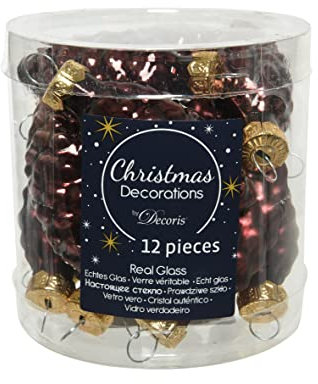 Kaemingk Christbaumschmuck Zapfen Glas 6cm x 12 Stück Weihnachtskugeln Christbaumkugeln Dunkelbraun Rotholz