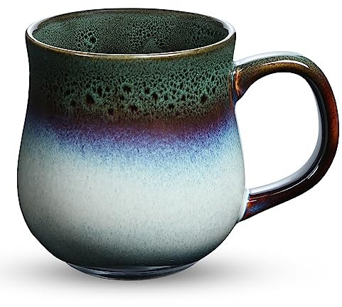 RELEDESA 450ml Tazas de café de Cerámica con mango grande, Taza de té hecha a mano para oficina y hogar, Seguro para su uso en Lavavajillas Frigoríficos y Microondas (Verde Tinta)