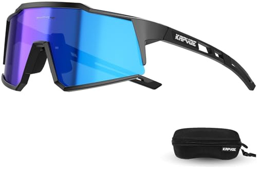 KAPVOE Polarisee Lunette de Cyclisme Vélo Protection UV400 TR90 Sport Homme Femme VTT Cycliste Pêche Conduite Course à pied Conduite Golf Soleil Surlunettes Running Peche Polarisante Bleu Noir 02
