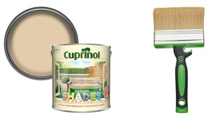 Cuprinol Garden Shades - Country Cream (2.5 litres) & Fit for The Job 4 inch Large Capacity Shed and Fence Block Brush for Rapid Painting of Sheds & Fence
