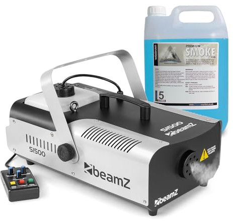 beamz S1500 1500W DJ Smoke Machine, DMX Fog Machine with 5L Fluid, 3-Min Heat-Up, Wired 3m Control, Large 2.5L Tank, Portable Mounting Bracket, Ideal for DJ, Party & Events - dmx smoke machine