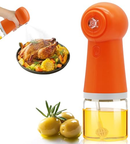HMJIA Pulvérisateur d'huile Électrique 150ml Huile d'olive Distributeur Bouteille d'huile Électrique en Verre Distributeur de Vinaigre de Sauce Vaporisateur d'Huile Pour Cuisiner Salade Grill (Orange)