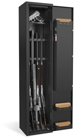NAIZY Waffenschrank 30x28x138 cm Waffentresor mit Touchscreen-Kombinationsschloss & Fingerabdruck-Schloss & Schlüssel Langwaffenschrank Kurzwaffenschrank Munitionsschrank, für 3-5 Gewehre
