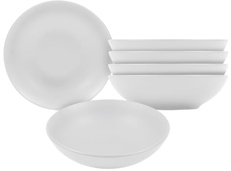 Spetebo Lot de 6 assiettes creuses en céramique fine blanc mat - Diamètre : 20 cm - Assiettes creuses en céramique - Assiettes à pâtes - Assiettes à salade - Service pour 6 personnes - Passe au