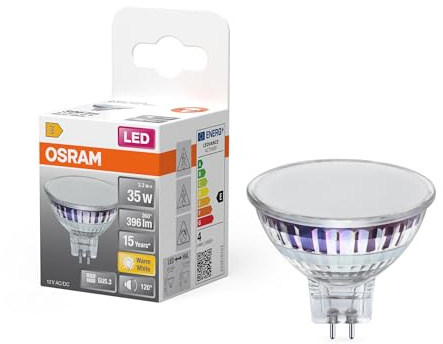 OSRAM LED-spotlight Star MR16 3,3W 827, 2700K varmvit, GU5.3, 120°, 396 lm, lågspänning, kvicksilverfri