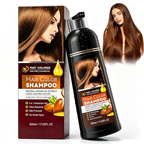 HOUSN Champú Tinte Cubre Canas, Marrón Hair Dye Shampoo 3 en 1 con Aceite De Argán y Noni, Cubre Canas Instantáneo en 15 Min, Para Cabello y Barba, 200ml