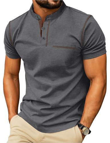 Mens Henley T-Shirts Short Sleeve Summer Casual Crew Neck Tshirt Tops with Front Pocket