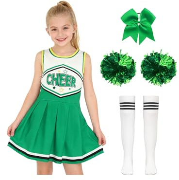 Mufeng Deguisement Pompom Girl Fille Uniforme de Pompom Girl Enfant Robe de Cheerleading Sportive Carnaval Halloween Vert 11-12 ans