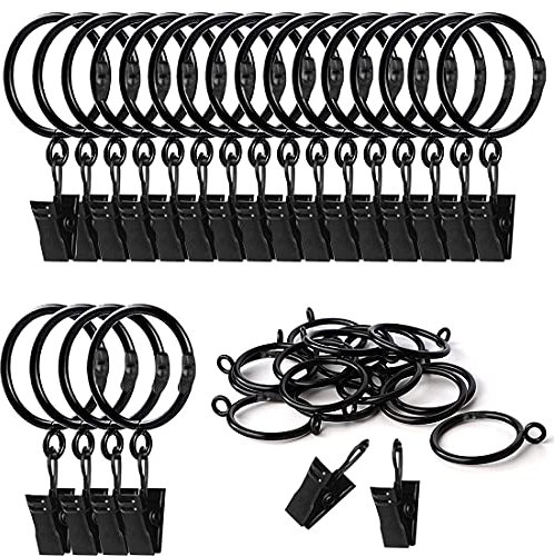 Polly Online Anelli per Tende apribili - Anelli a Clip per Asta di Tenda per Asta da 50mm, Set di 20 Pezzi, Adatto per Tenda da Doccia, Tenda da Finestra, caffetteria (Nero