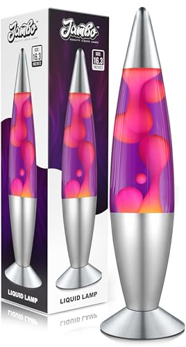 Jambo Lampe à mouvement liquide 16 – Pourpre avec cire rose – Lumière relaxante, lampe décorative pour salon, bureau ou chambre, veilleuse pour adultes, ados et enfants