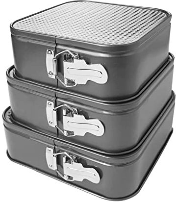 Juego de Moldes con Forma de Resorte, Molde para Pastel de Queso, Molde para Pastel con Forma de Resorte Cuadrado Evita que Se Pegue Fondo Extraíble Molde para Pastel de Queso a (18/20/22)