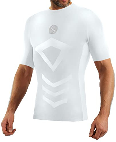 sesto senso Sportundertröjor för män, kortärmad, termoundertröja, kompressionströja, undertröja, Vit, XXL/3XL