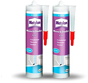 Metylan Wand & Decke Acryl, dehnfähige Acrylat-Dichtmasse für gering belastete Anschlussfugen im Innenbereich, versiegelt Risse in Putz, Mauerwerk, Fassaden, 2x300ml, weiß
