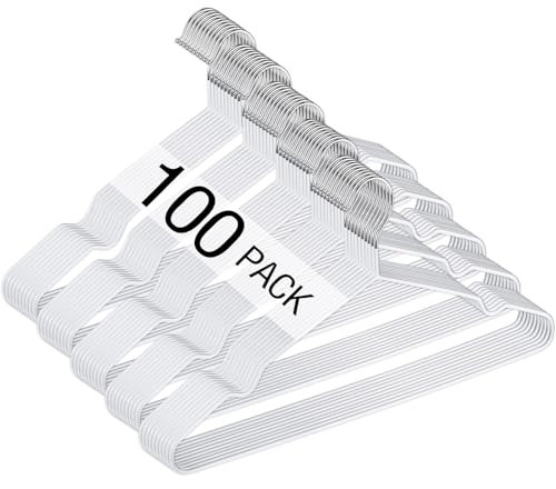 Wesiti 100 grucce in filo metallico antiscivolo, per vestiti, salvaspazio, resistenti, 39,9 cm, triangolari, per cappotti, abiti, boutique da sposa, per armadio, dormitorio, appendiabiti (bianco)