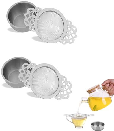 Stainless Steel Fine Mesh Tea Strainer with Bowl Tea Strainer with Lace Handle Mini Tea Fine Sieve Funnel Small Fine Mesh Tea Deflector for Filtering Loose Tea, Coffee Leaves, Flower Tea, Fruit Juice,