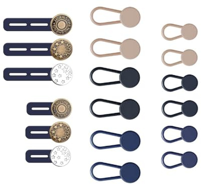 Abiyou 18 Piezas Extensor de Botones para Pantalones, Extensores de Cintura, Prolongador de Botón Elástico, Botón Extensor de Silicona, Botón de Extensión Metal Retráctil, para Pantalones, Falda