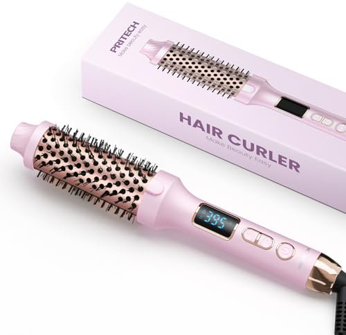Thermal Brush, 38MM Heated Hair Curling Brush Creates Blowout Look, Ionic Round Curling Iron Make Hair Smoother Get Natural Curls,5 Temp Setting, Dual Voltage Hot Styling Comb,UK Plug