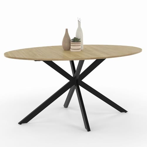 IDMarket - Table à Manger Ovale Alix 8 Personnes Pied araignée Bois et Noir 150 cm
