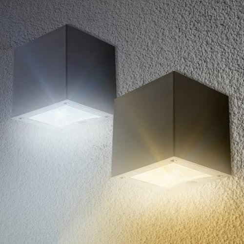Proxinova Solar Wall Lights Outdoor, Outdoor Garden Wall, IP44 Waterproof and Weatherproof Fence Light, Wireless Solar Wall Lights Garden, Patio, Terrace, Frontdoor - Double Pack