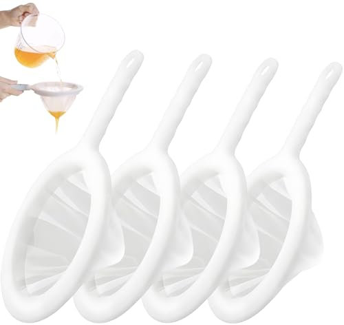 KAIYAYA 4 Stück Feines Sieb Küche mit Griff, 120/200/300/400 Mesh Nylon Kleines Sieb Fein, Passiersieb Ultrafeines Küchensieb Kunststoff, Plastiksieb für Saft, Milch, Kaffee, Sojamilch