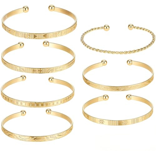 Trifletopia 7PCS Gold Bracelet Stack for Women - Adjustable Multi-Layer Gold Bangle and Bracelet Stack - Perfect for Girls' Daily Wear, Stylish and Comfortable Fit