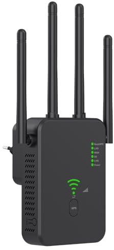 DAJASD Wi-Fi-förstärkare, 1 200 Mbit/s WLAN-repeater, WLAN-signalförstärkare, 2,4 GHz + 5 Ghz, WLAN-booster med repeater, kompatibel med alla routrar med 1 WAN-port, 1 LAN-port