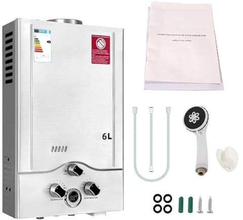 Chauffe-eau instantané à gaz avec pommeau de douche, 12/24 kW LPG propane, 6 l/12 l, avec mode hiver et été, portable, chauffe-eau instantané, pour la maison, les cabines de camping-car, 6 l