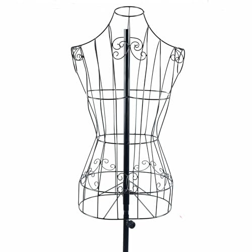 Manichino in metallo, modello manichino con supporto, altezza regolabile 140 – 160 cm, colore nero, per boutique, negozi di abbigliamento
