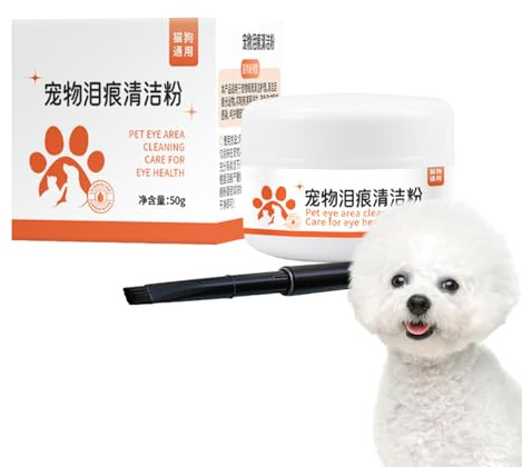 Syengery Poudre Nettoyante Anti-Taches pour Yeux de Chien et Chat, 50g avec Brosse Douce - Soin Hygiène pour Pelage du Visage et Larmes d'animaux