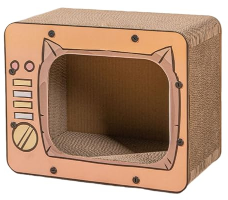 Casa De Cartón para Gatos,Forma TV Antideslizante Escalada Interactiva | Grande Casa de Cartón para Rascar para Gatos,para Conejo Y Hámster Enriquecimiento Juego Protector De Sofá Y Muebles