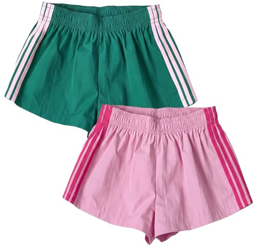 DOINEUFL Womens Shorts 2 Pack Running Gym Shorts for Women Ladies Summer Sports Shorts Lightweight Striped Dolphin Activewear Casual Lounge Pants